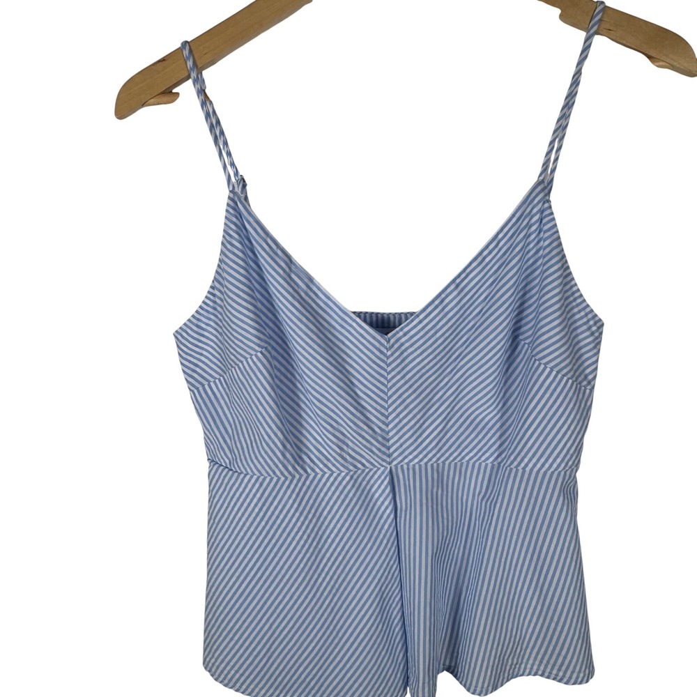 Emory Park Striped V-Neck Camisole Top Womens‎ M Blue White Adjustable Straps